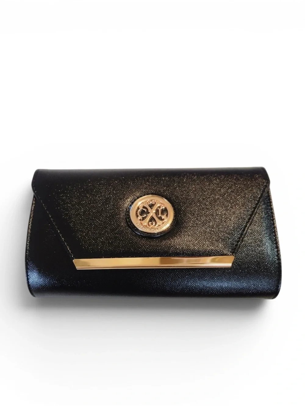 NWT CXL by Christian Lacroix Glam Caviar Clutch with Detachable Chain Black